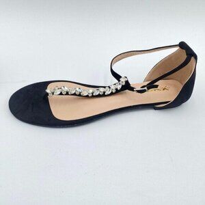 XYD Women Comfort Open Toe Rhinestone T-Strap Flat Sandals Ankle Strap Low Heel